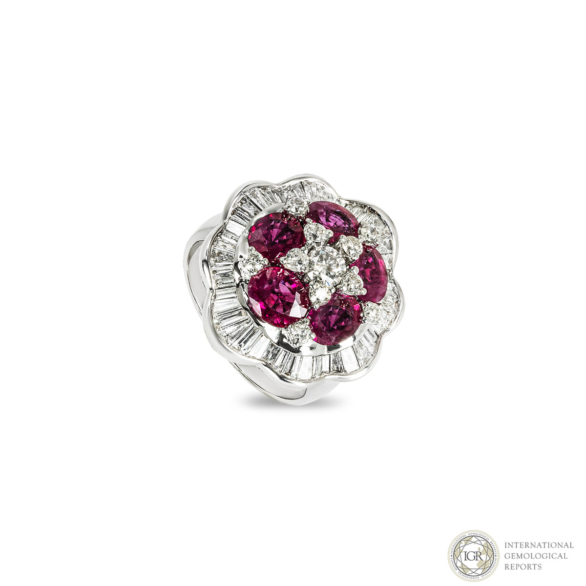 White Gold Ruby & Diamond Cluster Ring White Gold Ruby & Diamond Cluster Ring